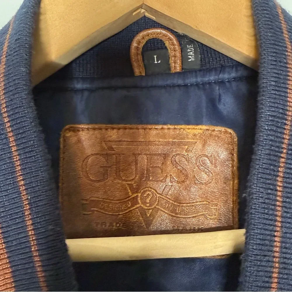 Vintage Guess Indian Head Leather Wool Varsity Letterman Jacket Men’s Sz L